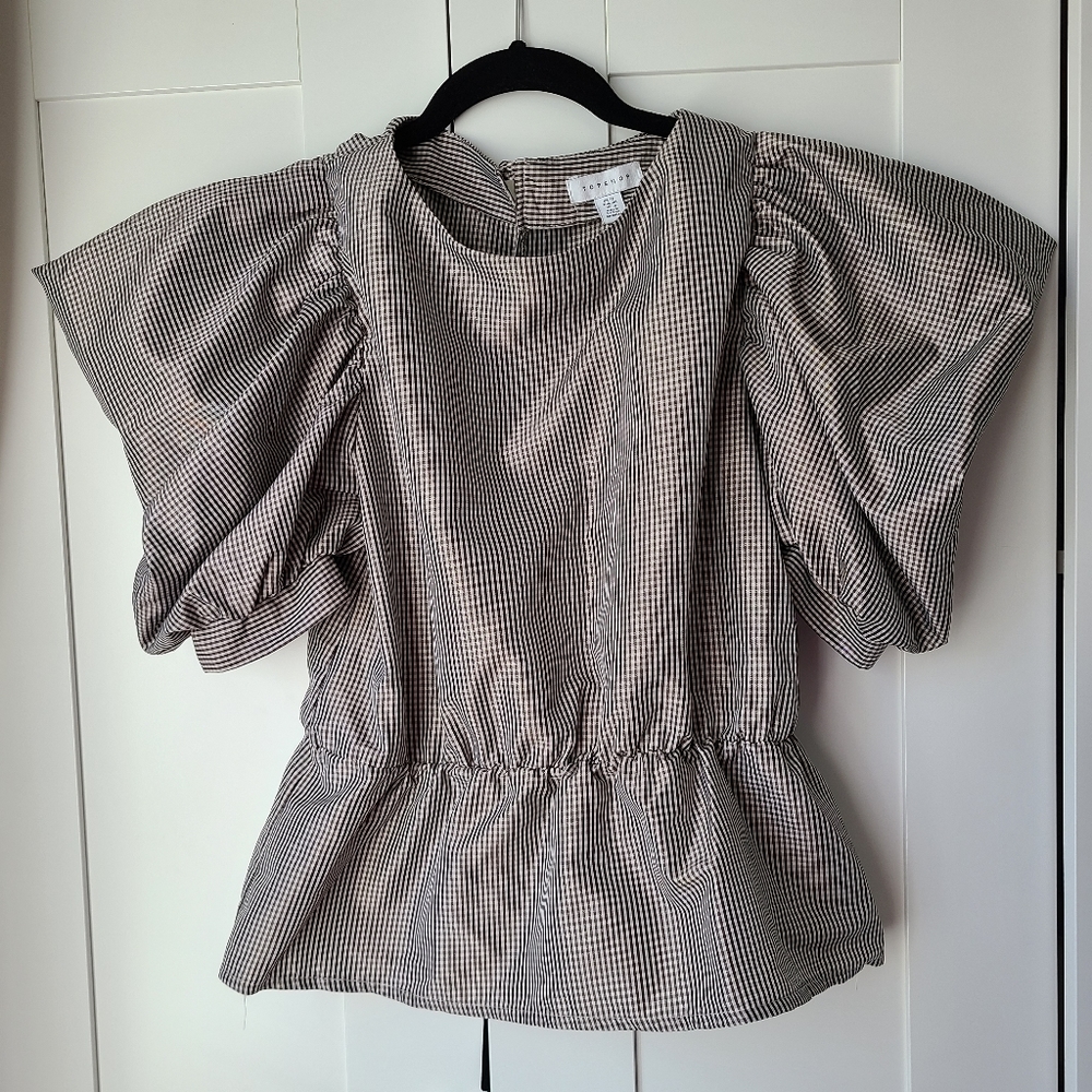 TopShop Puff Sleeve Top Blouse Plaid Check